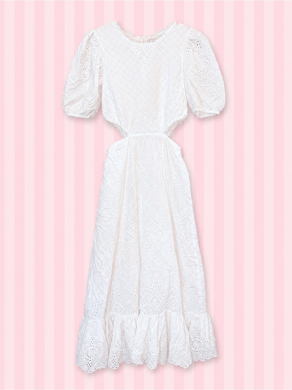 French Connection White Eyelet Cutout Maxi Dress Cottagecore Romantic Boho Small